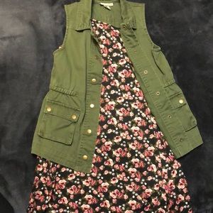 Kids summer dress and canvas army green vest